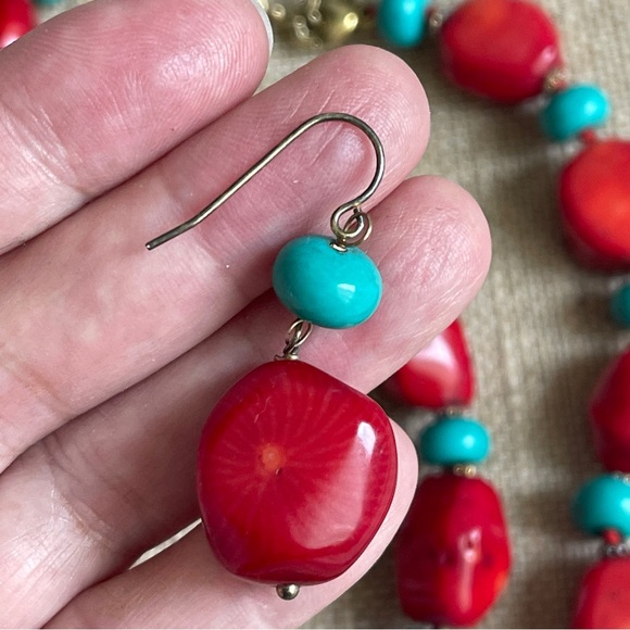 LUO Red Coral, Turquoise, and 925 silver Necklace bracelet and earrings set - Picture 4 of 5